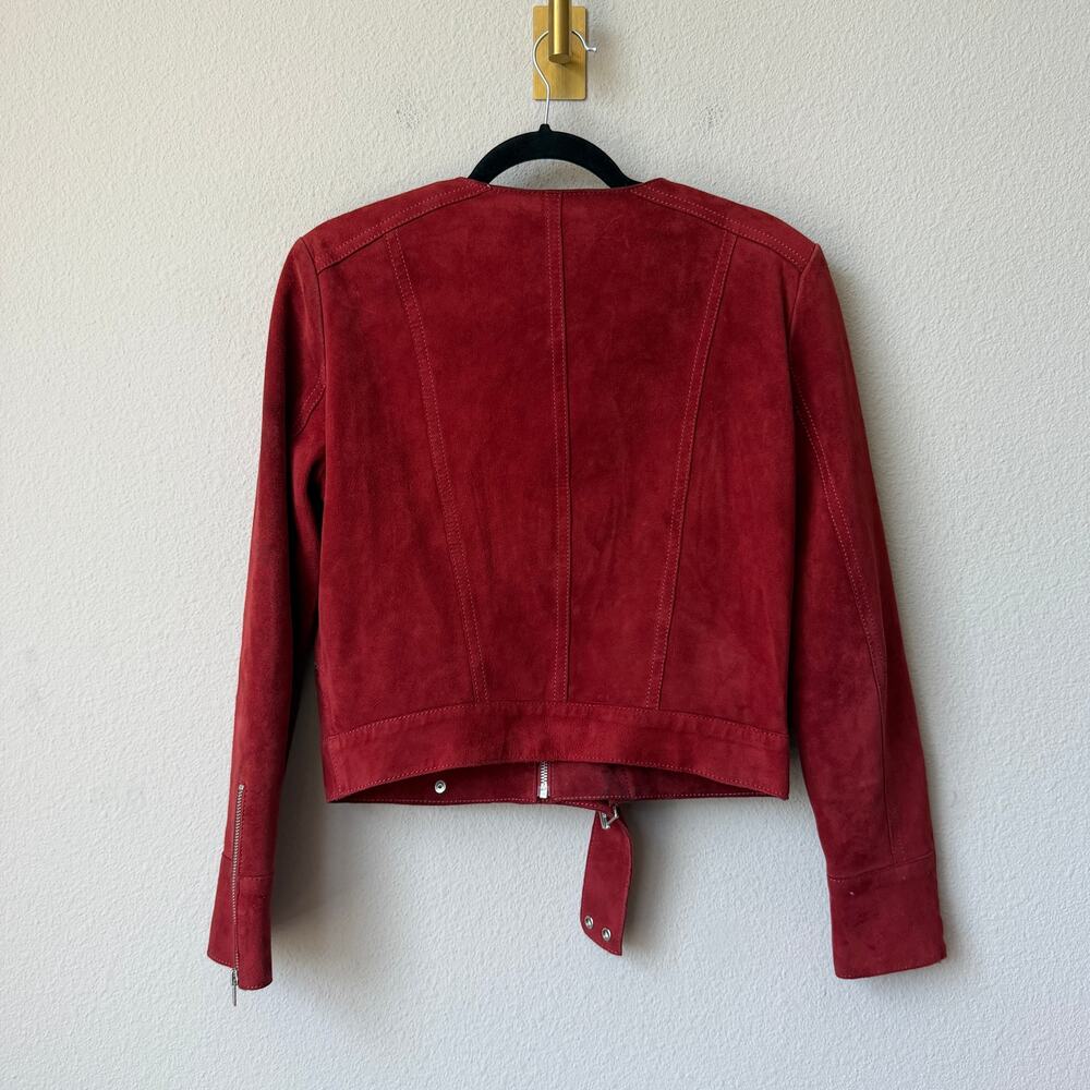 IRO Tatiana Red Lamb Suede Moto Jacket Size 40 - Picture 3 of 7